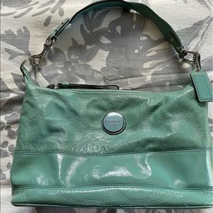 Aqua Coach Leather Shoulder Bag